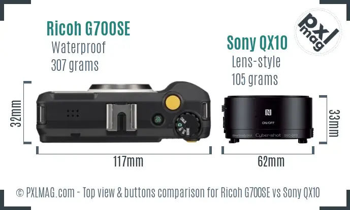 Ricoh G700SE vs Sony QX10 top view buttons comparison