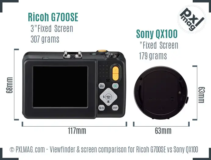 Ricoh G700SE vs Sony QX100 Screen and Viewfinder comparison