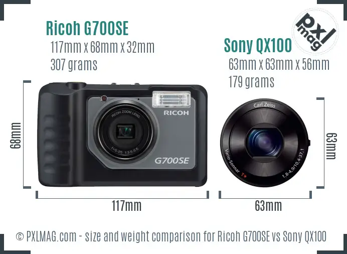 Ricoh G700SE vs Sony QX100 size comparison