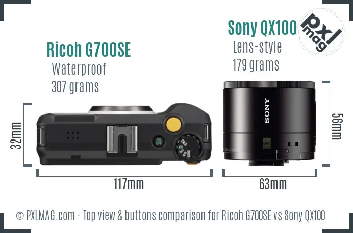 Ricoh G700SE vs Sony QX100 top view buttons comparison