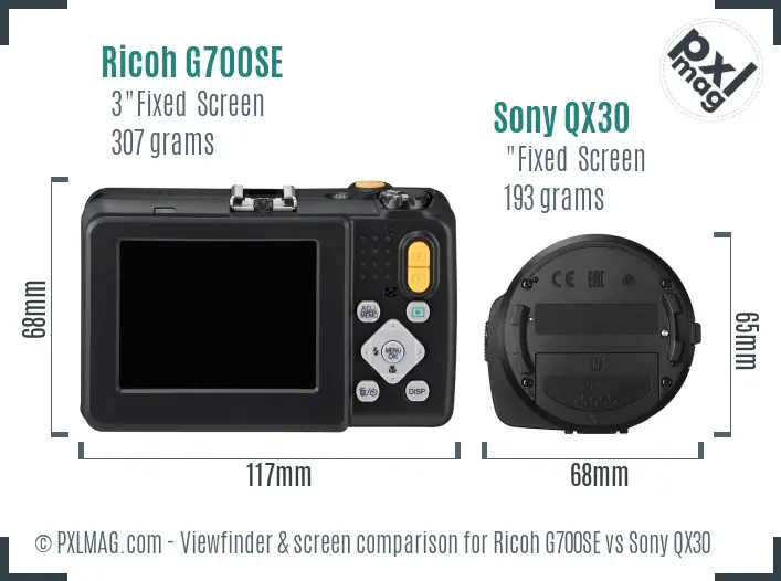 Ricoh G700SE vs Sony QX30 Screen and Viewfinder comparison