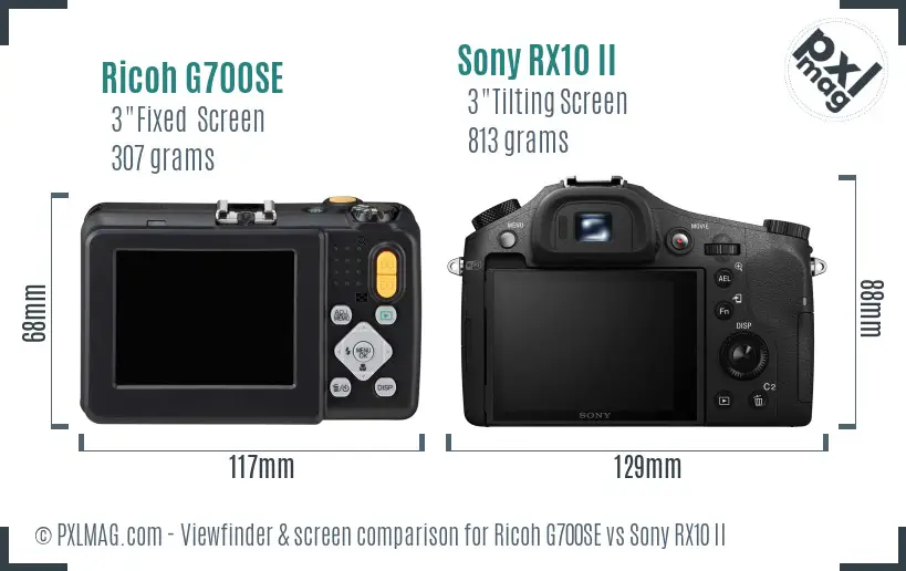 Ricoh G700SE vs Sony RX10 II Screen and Viewfinder comparison
