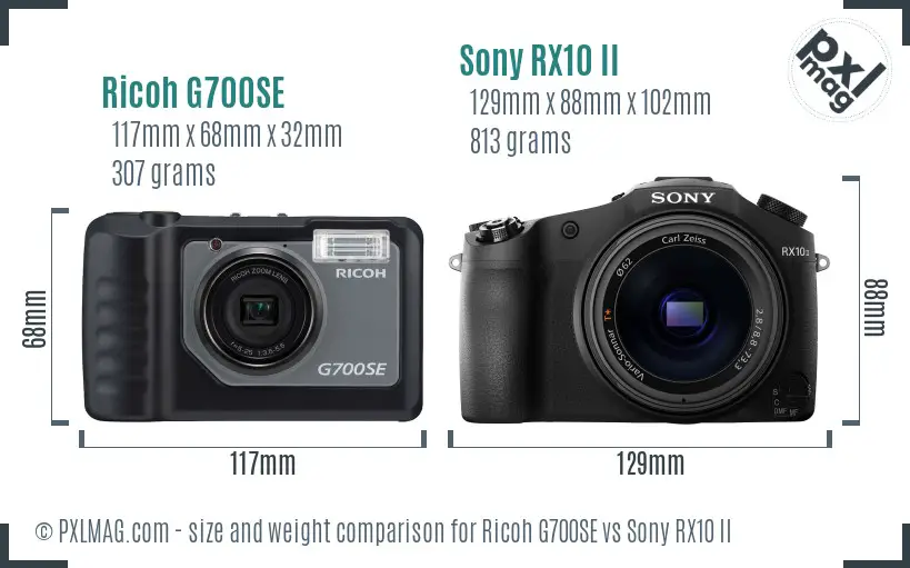 Ricoh G700SE vs Sony RX10 II size comparison