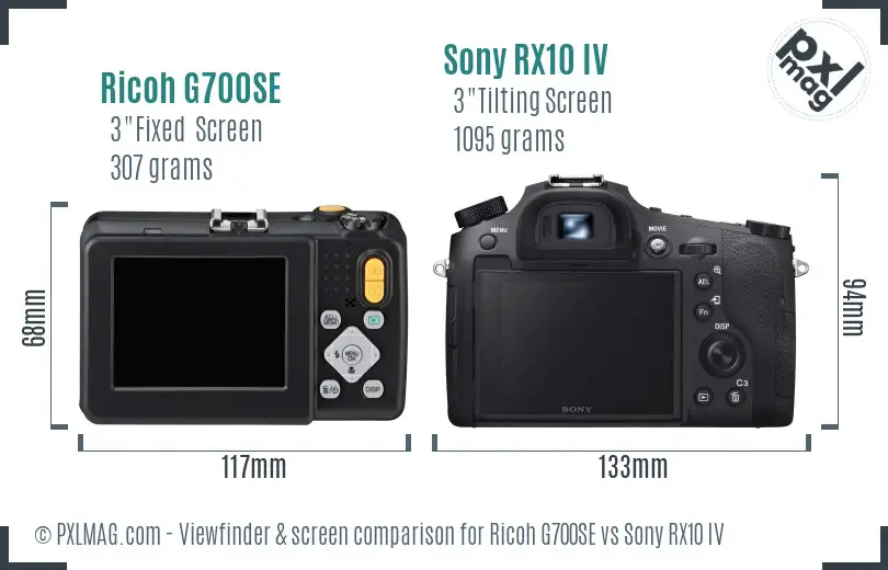 Ricoh G700SE vs Sony RX10 IV Screen and Viewfinder comparison