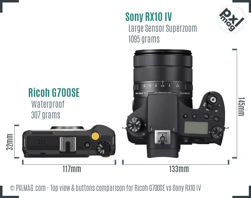 Ricoh G700SE vs Sony RX10 IV top view buttons comparison