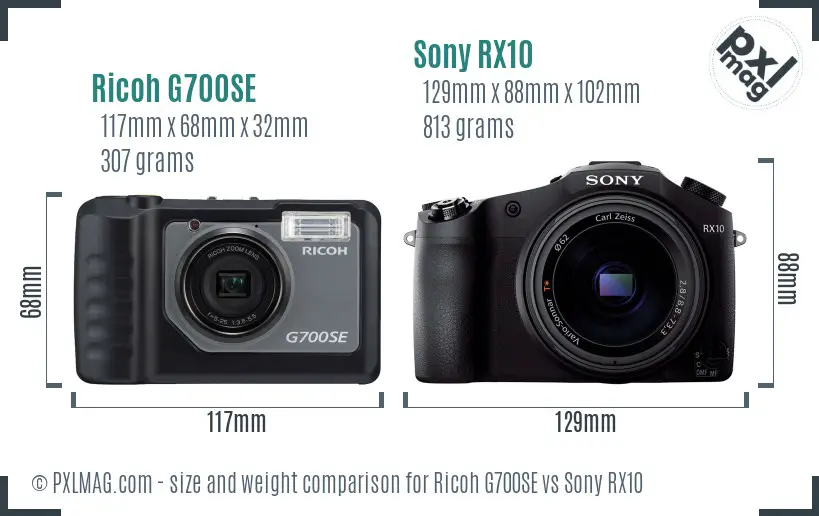 Ricoh G700SE vs Sony RX10 size comparison