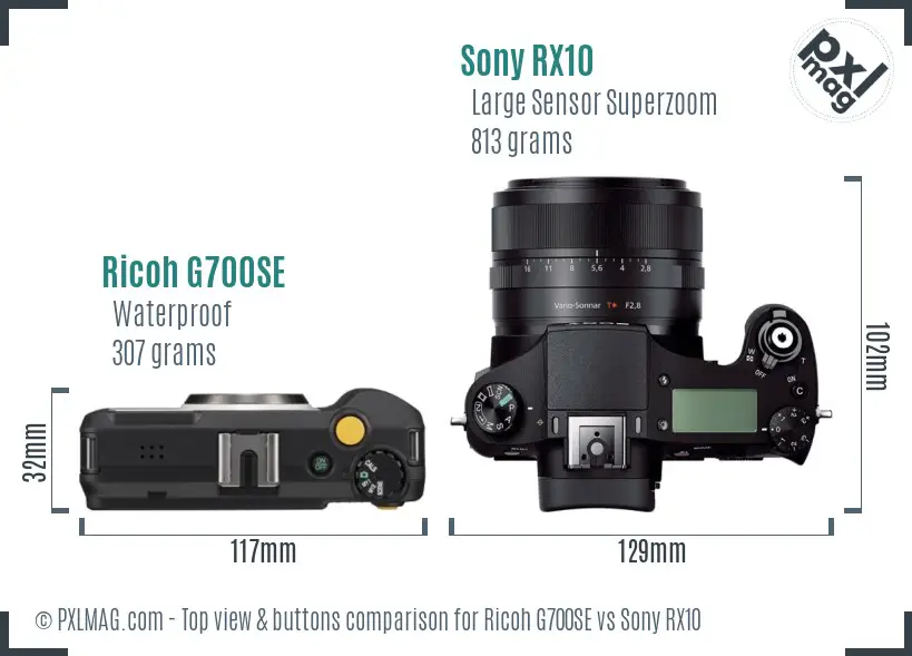 Ricoh G700SE vs Sony RX10 top view buttons comparison