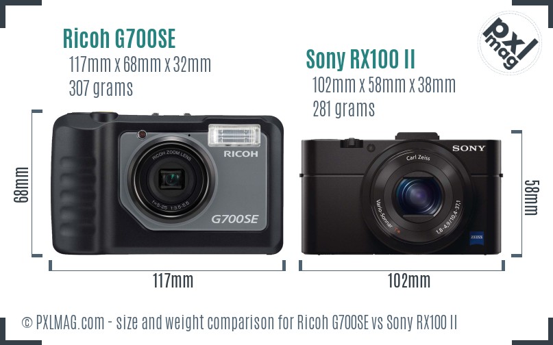 Ricoh G700SE vs Sony RX100 II size comparison