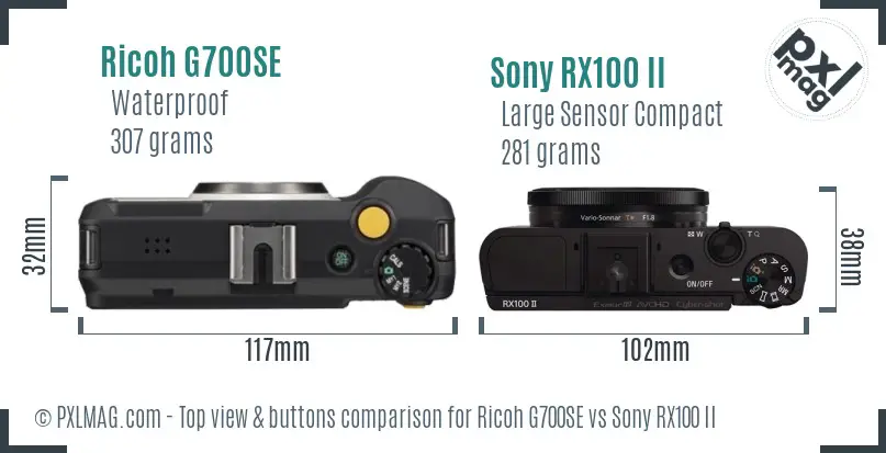Ricoh G700SE vs Sony RX100 II top view buttons comparison