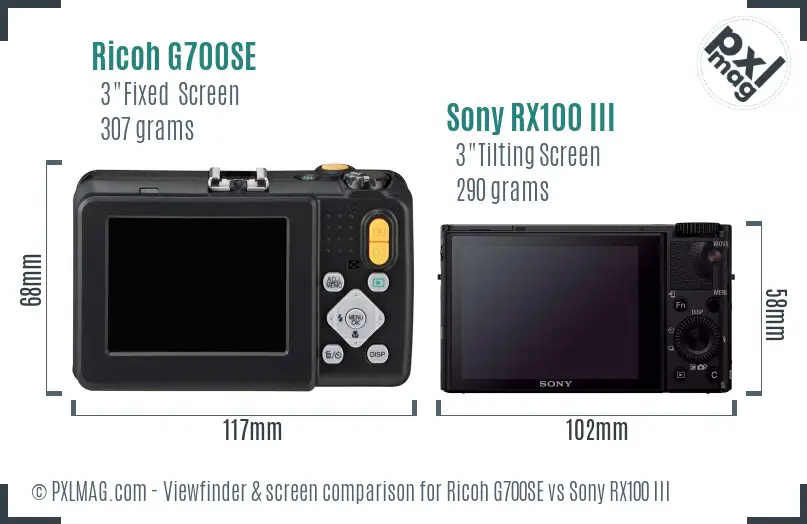 Ricoh G700SE vs Sony RX100 III Screen and Viewfinder comparison