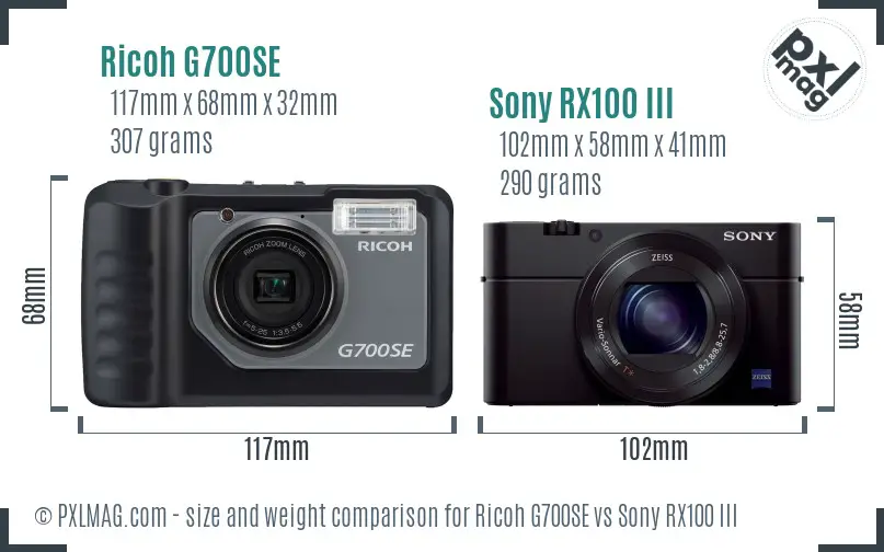 Ricoh G700SE vs Sony RX100 III size comparison