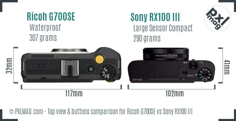 Ricoh G700SE vs Sony RX100 III top view buttons comparison