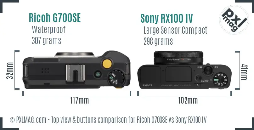 Ricoh G700SE vs Sony RX100 IV top view buttons comparison