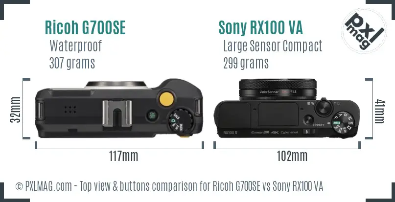 Ricoh G700SE vs Sony RX100 VA top view buttons comparison