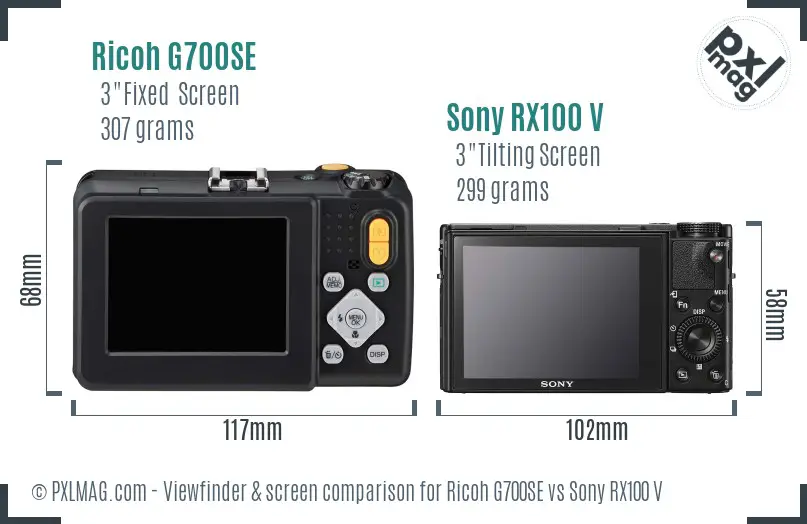 Ricoh G700SE vs Sony RX100 V Screen and Viewfinder comparison