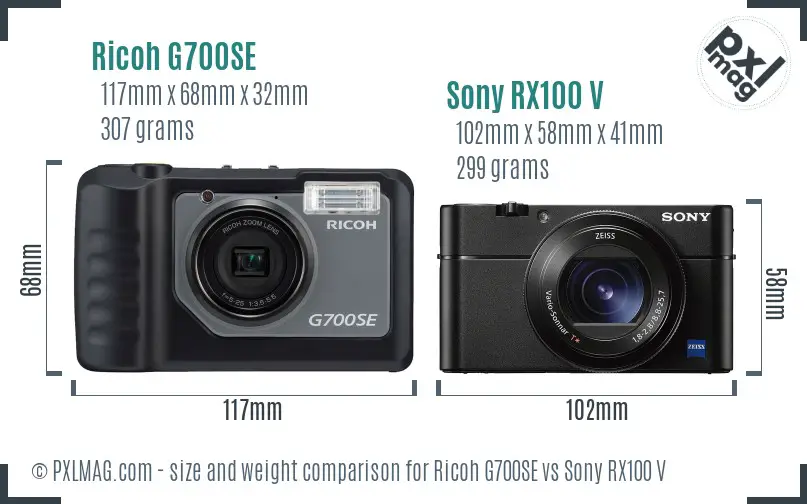 Ricoh G700SE vs Sony RX100 V size comparison