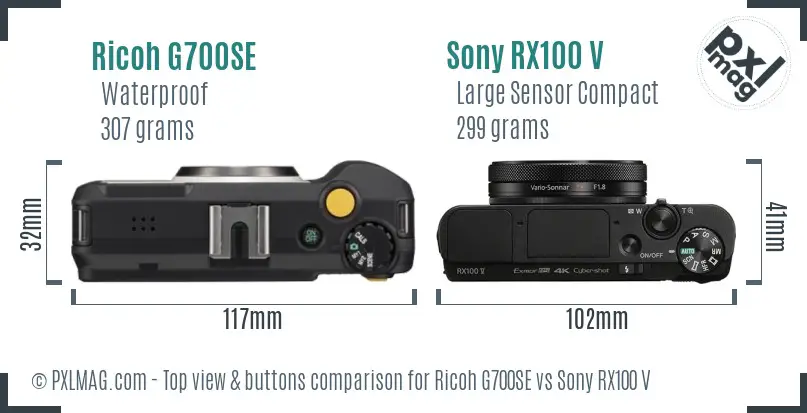 Ricoh G700SE vs Sony RX100 V top view buttons comparison