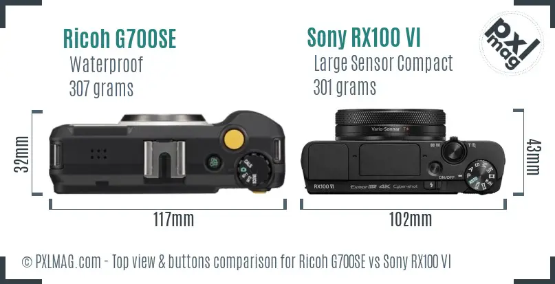 Ricoh G700SE vs Sony RX100 VI top view buttons comparison