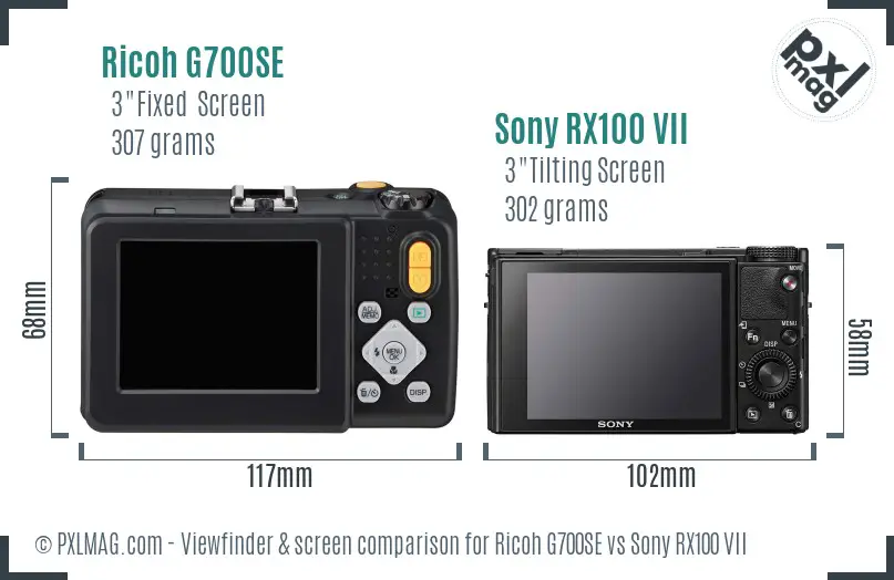 Ricoh G700SE vs Sony RX100 VII Screen and Viewfinder comparison