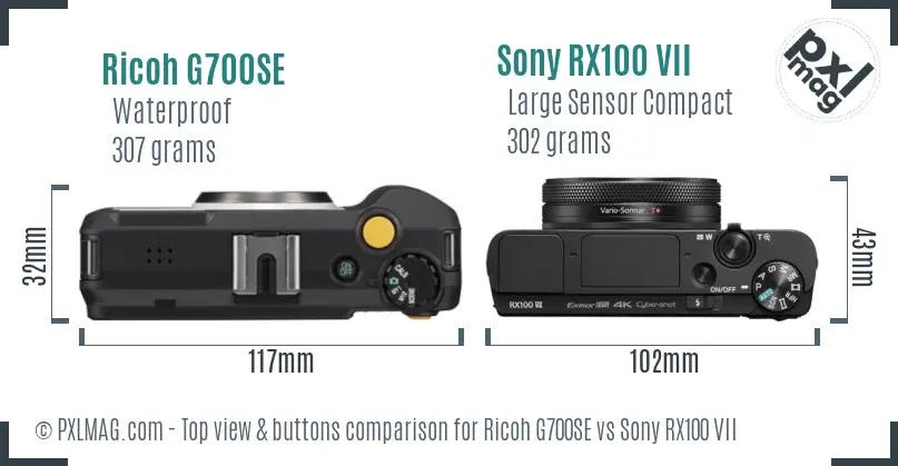 Ricoh G700SE vs Sony RX100 VII top view buttons comparison