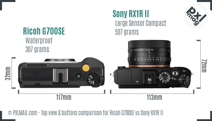 Ricoh G700SE vs Sony RX1R II top view buttons comparison