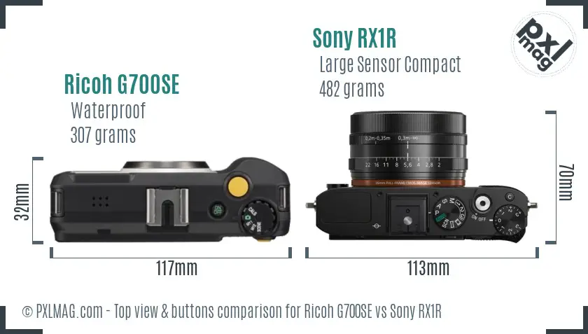 Ricoh G700SE vs Sony RX1R top view buttons comparison
