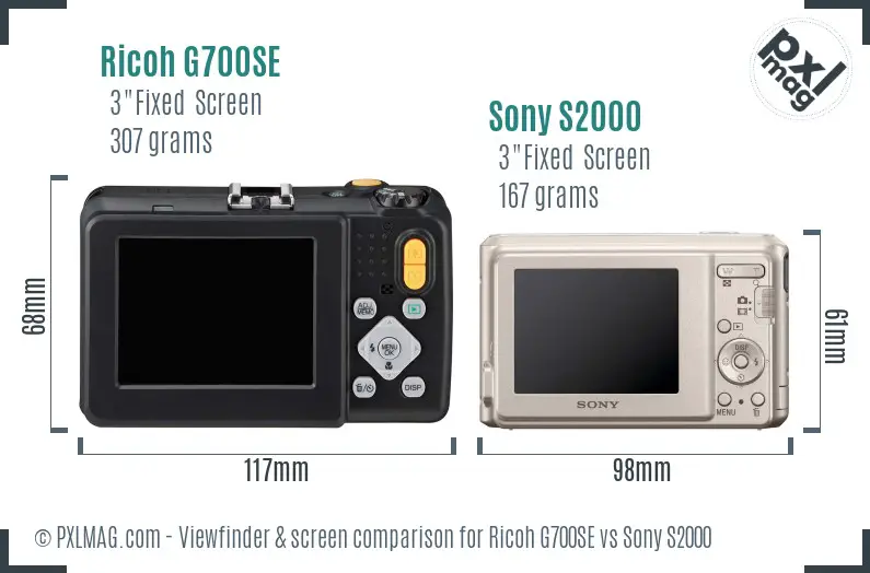 Ricoh G700SE vs Sony S2000 Screen and Viewfinder comparison