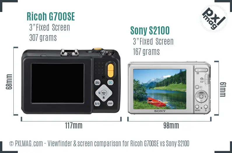 Ricoh G700SE vs Sony S2100 Screen and Viewfinder comparison