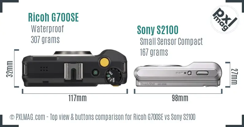 Ricoh G700SE vs Sony S2100 top view buttons comparison