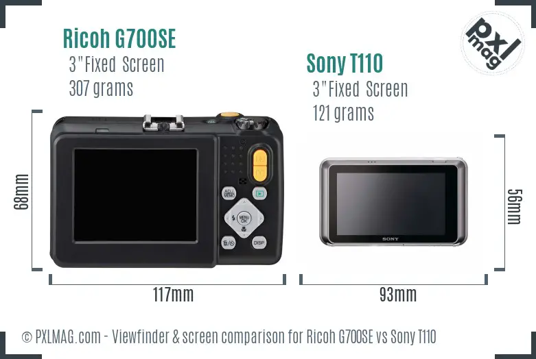 Ricoh G700SE vs Sony T110 Screen and Viewfinder comparison