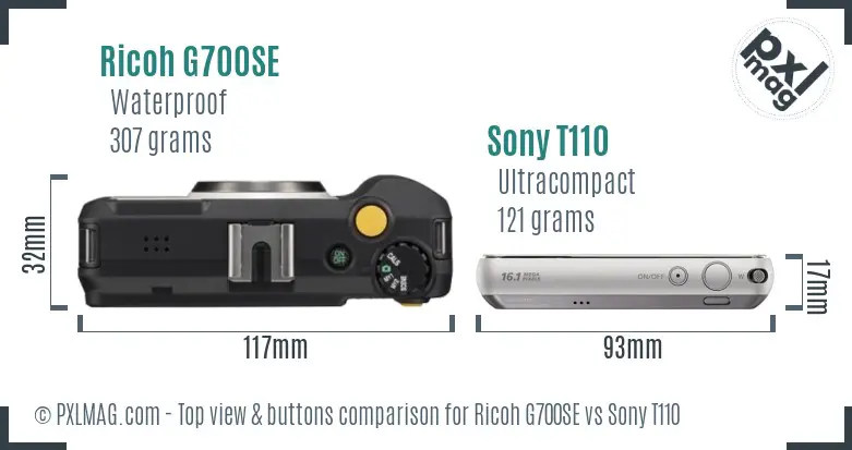 Ricoh G700SE vs Sony T110 top view buttons comparison