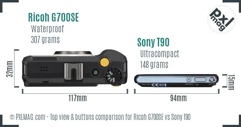 Ricoh G700SE vs Sony T90 top view buttons comparison