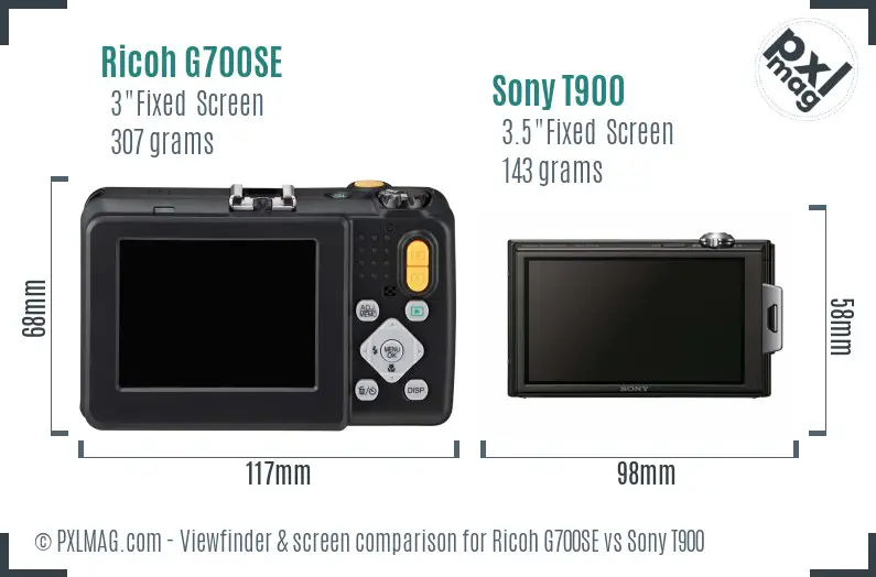 Ricoh G700SE vs Sony T900 Screen and Viewfinder comparison