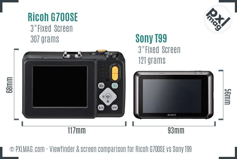 Ricoh G700SE vs Sony T99 Screen and Viewfinder comparison