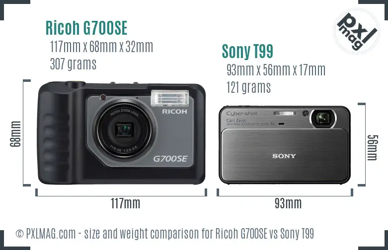Ricoh G700SE vs Sony T99 size comparison