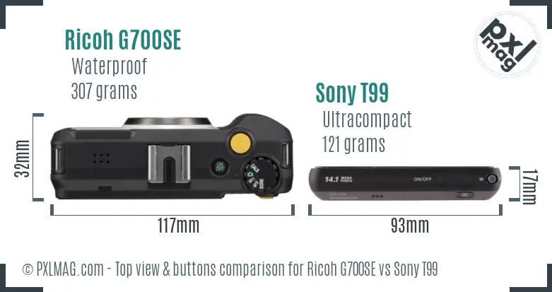 Ricoh G700SE vs Sony T99 top view buttons comparison