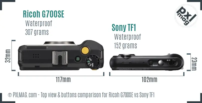 Ricoh G700SE vs Sony TF1 top view buttons comparison