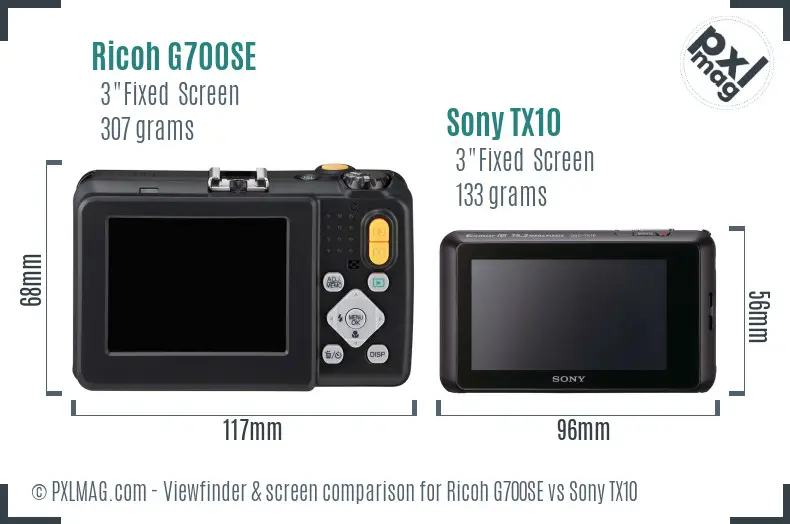 Ricoh G700SE vs Sony TX10 Screen and Viewfinder comparison