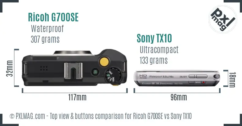 Ricoh G700SE vs Sony TX10 top view buttons comparison