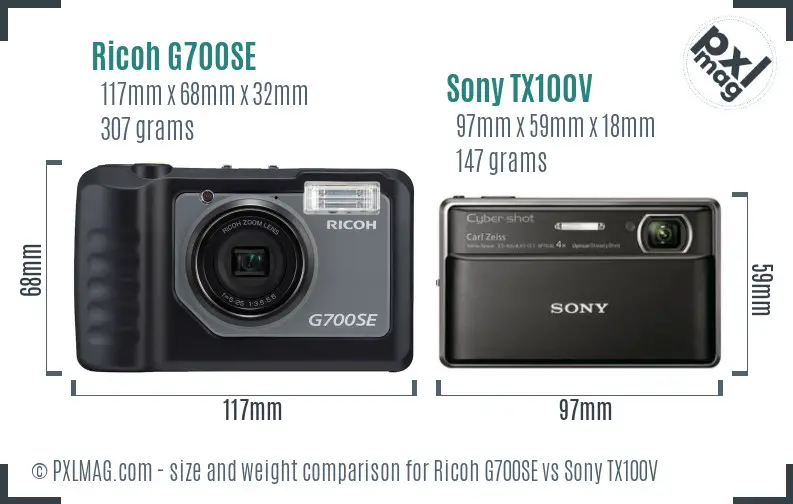 Ricoh G700SE vs Sony TX100V size comparison