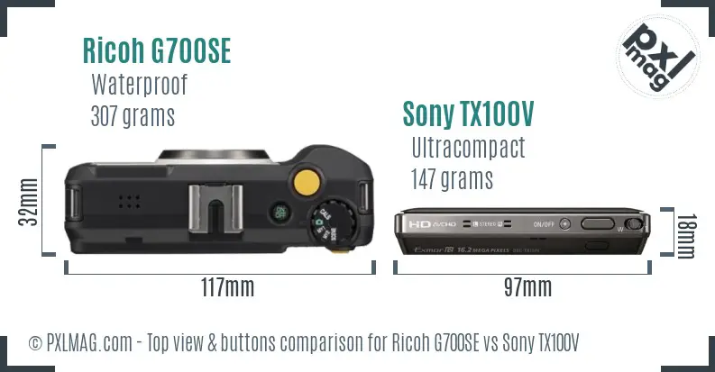 Ricoh G700SE vs Sony TX100V top view buttons comparison