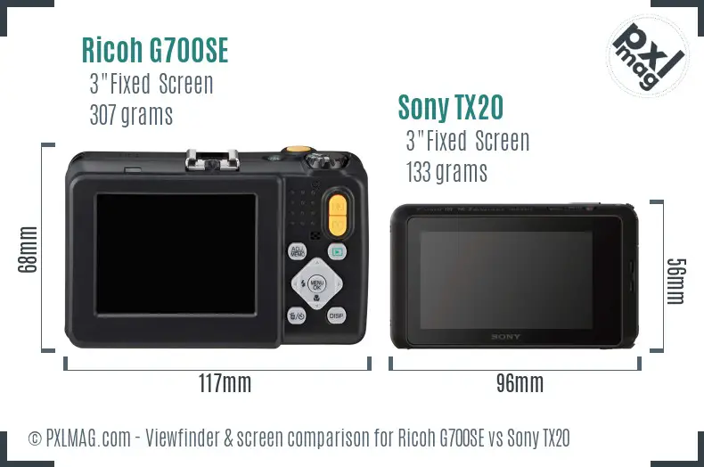 Ricoh G700SE vs Sony TX20 Screen and Viewfinder comparison