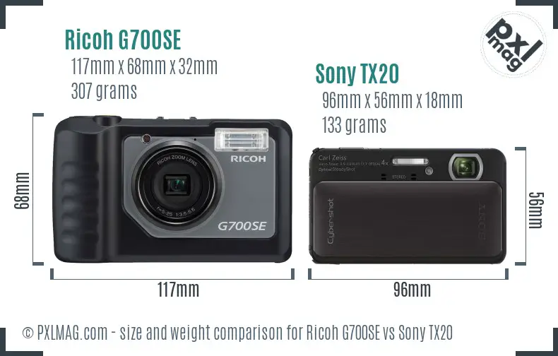 Ricoh G700SE vs Sony TX20 size comparison