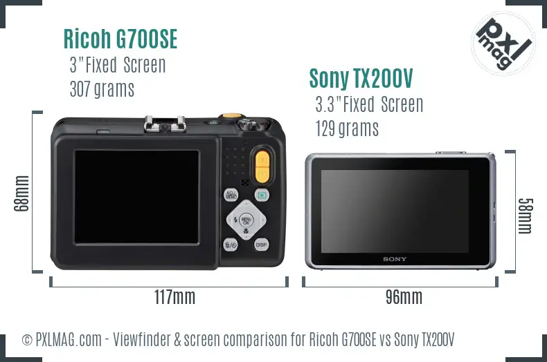 Ricoh G700SE vs Sony TX200V Screen and Viewfinder comparison