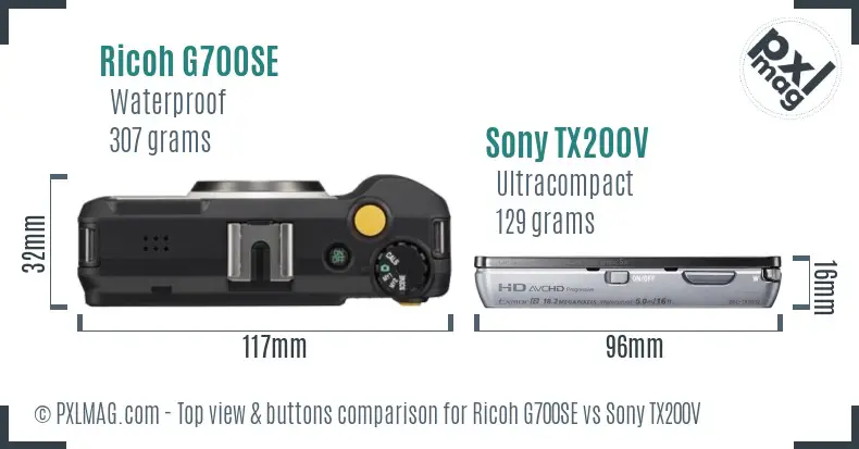 Ricoh G700SE vs Sony TX200V top view buttons comparison