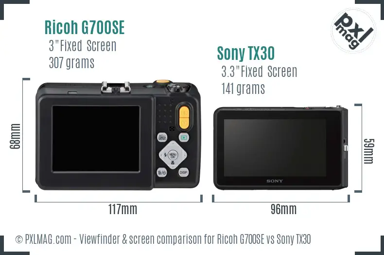 Ricoh G700SE vs Sony TX30 Screen and Viewfinder comparison