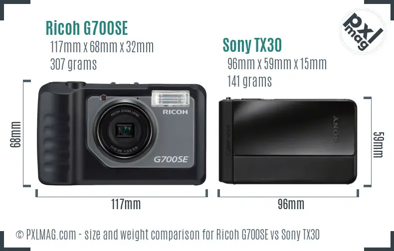 Ricoh G700SE vs Sony TX30 size comparison