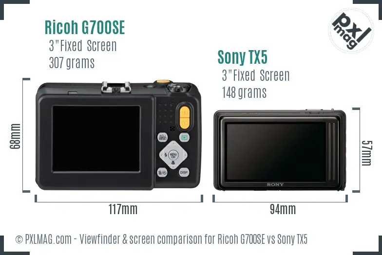 Ricoh G700SE vs Sony TX5 Screen and Viewfinder comparison