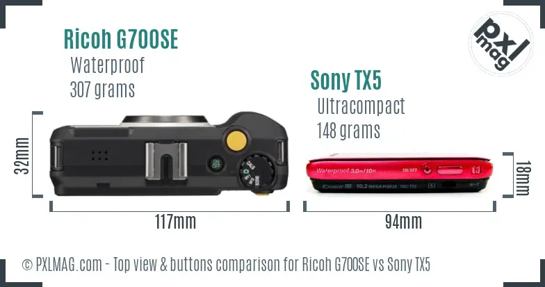 Ricoh G700SE vs Sony TX5 top view buttons comparison