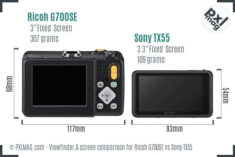 Ricoh G700SE vs Sony TX55 Screen and Viewfinder comparison